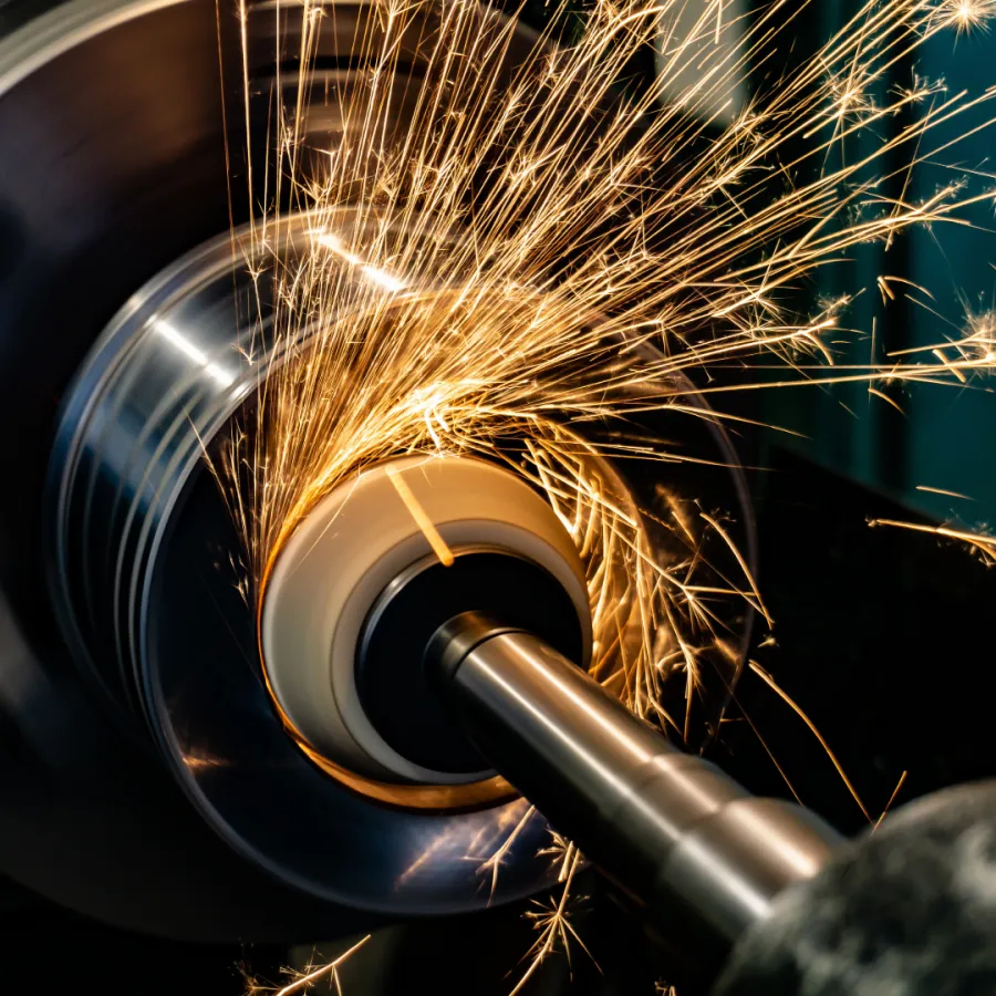 Sparks from an internal grinding operation